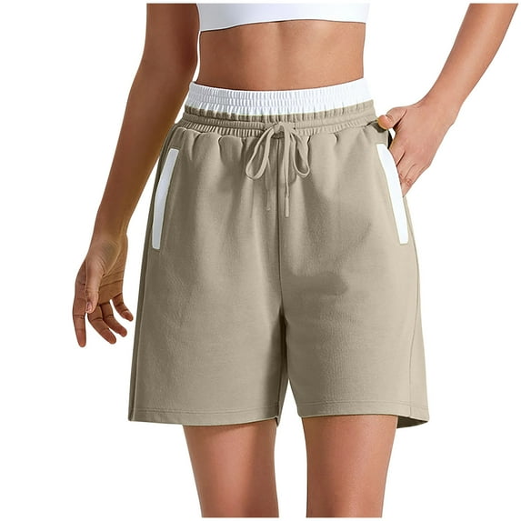Tmtolofot Womens Solid Color Elastic High Waisted Shorts Women Gym Yoga Running Short Pants Ladies Casual Sport Active Exercise Fitness Shorts Biker Shorts,1#Khaki,X-Large