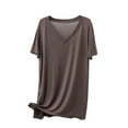 thumbnail image 1 of Tmtolofot Womens Solid Color Tops Casual Crew Neck Ruffle Short Sleeve T-Shirts Female Lightweight Loose Fit Top Women Basic Cute Comfy T Shirt,4_Brown,Medium, 1 of 4