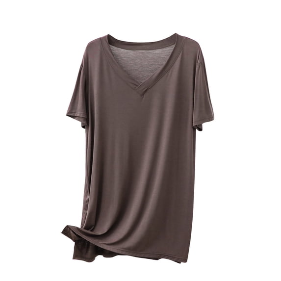 Tmtolofot Womens Solid Color Tops Casual Crew Neck Ruffle Short Sleeve T-Shirts Female Lightweight Loose Fit Top Women Basic Cute Comfy T Shirt,4_Brown,Medium