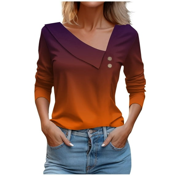 Tmtolofot Womens Summer Tops Casual V Neck Pullover Short Sleeve Trendy Printed Color Block Knitted High Low Trendy Pullover T Shirts Blouse 1#Orange Medium