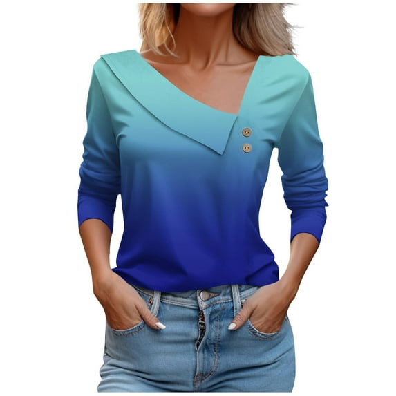 Tmtolofot Womens Summer Tops Casual V Neck Pullover Short Sleeve Trendy Printed Color Block Knitted High Low Trendy Pullover T Shirts Blouse 1#Blue XX-Large