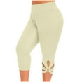 thumbnail image 1 of Tmtolofot Womens Yoga Pants With Pockets Skinny Fit Capri Leggings For Women Tummy Control Workout Leggings Solid Color Elastic Waist Compression Capris Pants , 1#Beige , 3X-Large, 1 of 8