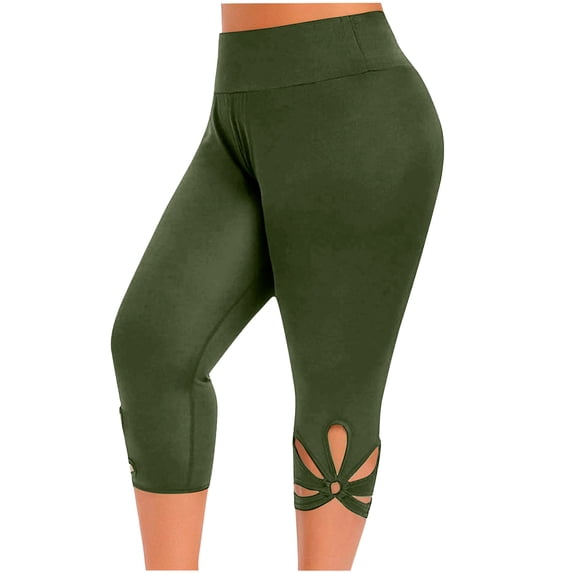 Tmtolofot Womens Yoga Pants With Pockets Skinny Fit Capri Leggings For Women Tummy Control Workout Leggings Solid Color Elastic Waist Compression Capris Pants , 1#Army Green , 5X-Large