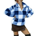 thumbnail image 1 of Tmtolofot Wone Plaid Pullover Tops Lapel Neck Long Sleeve Knitted Blouses Loose Soft Warm Fuzzy Outerwear,Blue,X-Large, 1 of 3
