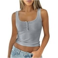 thumbnail image 1 of Tmtolofot Workout Vest For Women Button Decoration Crew Neck Camisole Womens Knitted Ribbed Summer Tops Sleeveless Casual T-Shirt With Sport Yoga,1_Gray,Large, 1 of 5