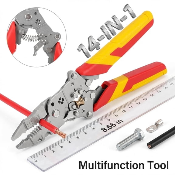 Wakehye 14-in-1 Multifunctional Wire Stripper Pliers, 10-14 AWG Heavy Duty Cable Cutter, Wire Twister and Splitting Hand Tool for Electrician, HVAC, Car Repair