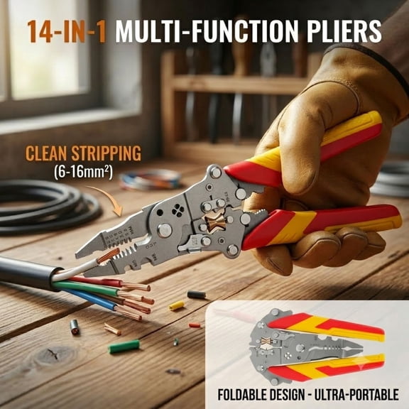 Wakehye 14-in-1 Multifunctional Wire Stripper Pliers, 10-14 AWG Heavy Duty Cable Cutter, Wire Twister and Splitting Hand Tool for Electrician, HVAC, Car Repair
