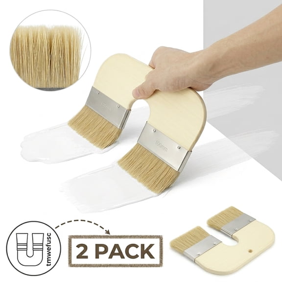 Tmwefusc 2 Pcs Limewash Paint Brush Natural Bristle 4 Inch Wide U Shape Double Brush for Limewash on Brick and Interior Wall