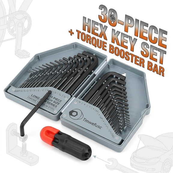 Tmwefusc 31Pcs Hex Key Set Allen Wrench SetMetric and SAE Allen Wrenches 0.028-3/8 inch L Hex Key Set with Hex Torque Bar for Furniture Assembly Bicycle Repair Auto Maintenance
