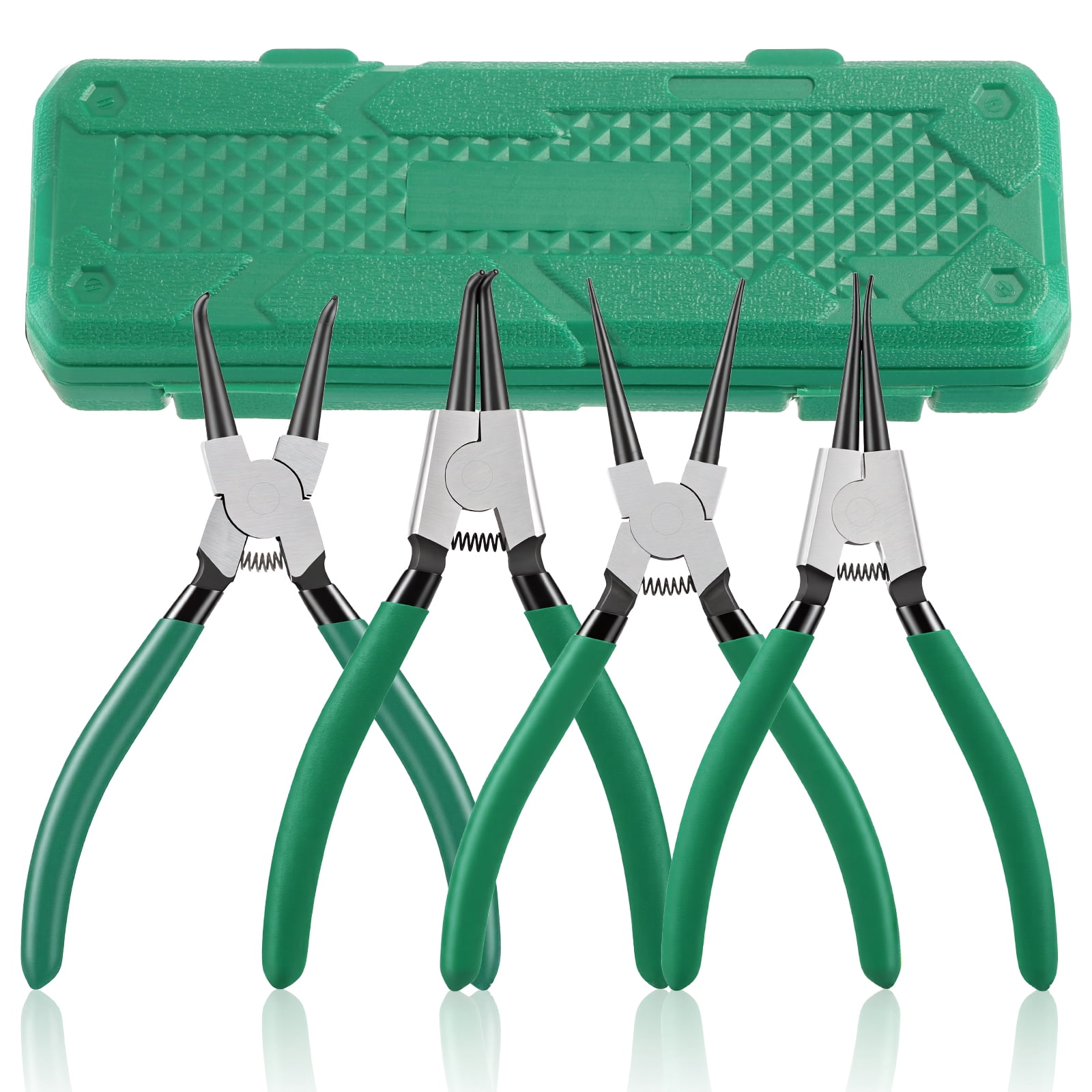 Tmwefusc 4Pcs Snap Ring Pliers Set 7 Inch Ergonomic Internal and External Spring Loaded Circlip Pliers Hand Tool with Straight Bent Jaw for DIY Repair