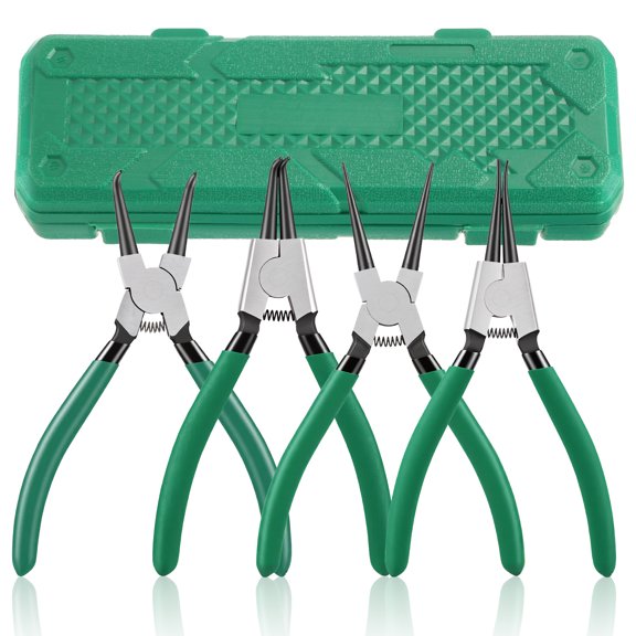 Tmwefusc 4Pcs Snap Ring Pliers Set 7 Inch Ergonomic Internal and External Spring Loaded Circlip Pliers Hand Tool with Straight Bent Jaw for DIY Repair