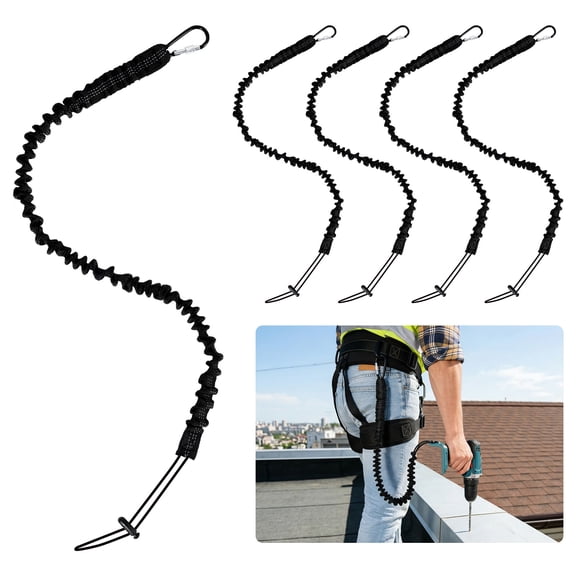 Tmwefusc 5 Pcs Safety Tether Tool Lanyard,Screw Lock Carabiner Clip Heavy Duty Nylon Tool Tether,Shock Cord Stopper and Retractable Loop End, Black