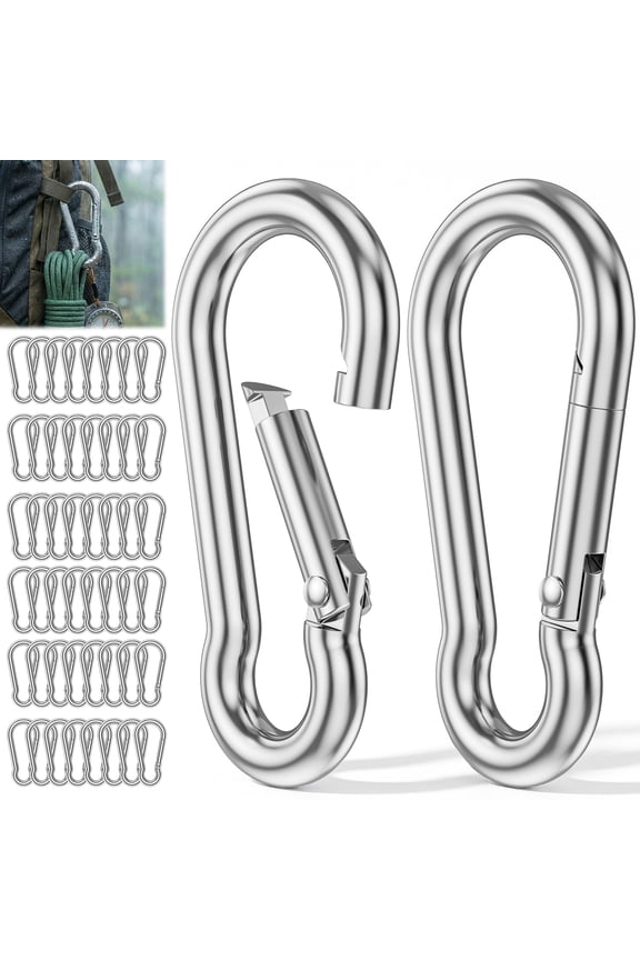 50 Pcs M5 Small Carabiner Clip,Stainless Steel Spring Snap Hook Heavy Duty for Outdoor Camping, Swing Set, Hammock, Hiking Travel, Fishing, Quick Link Keychain