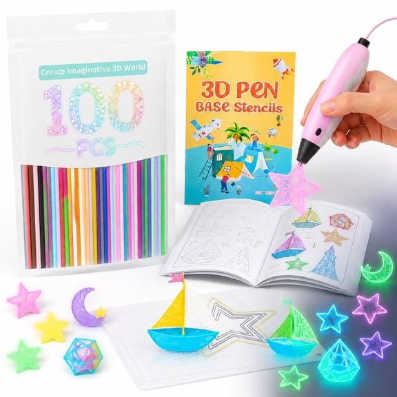 Wakehye 3D Pen Filament, 100Pcs 2.5mm Glow in the Dark 3D Printer Pen Refill for Kid,10 Color, Each Color 10 pcs