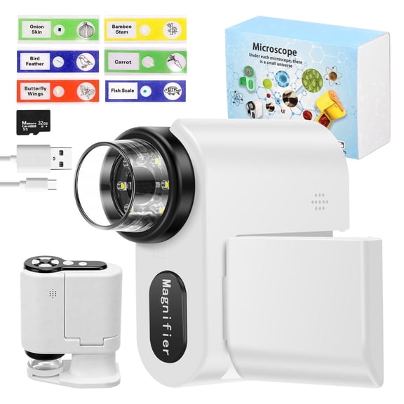 Tmwefusc Portable Digital Microscope with 2.0 Inch Screen, 32GB Memory Card and 6 Prepared Slides