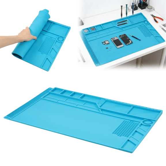 Tmwefusc Large Silicone Soldering Mat 21.6"x13.8" Heat Resistant Anti Static Magnetic Tmwefusc Workbench Pad with Scale Ruler Screw Slot and Tool Organizer for Electronics PCB Phone