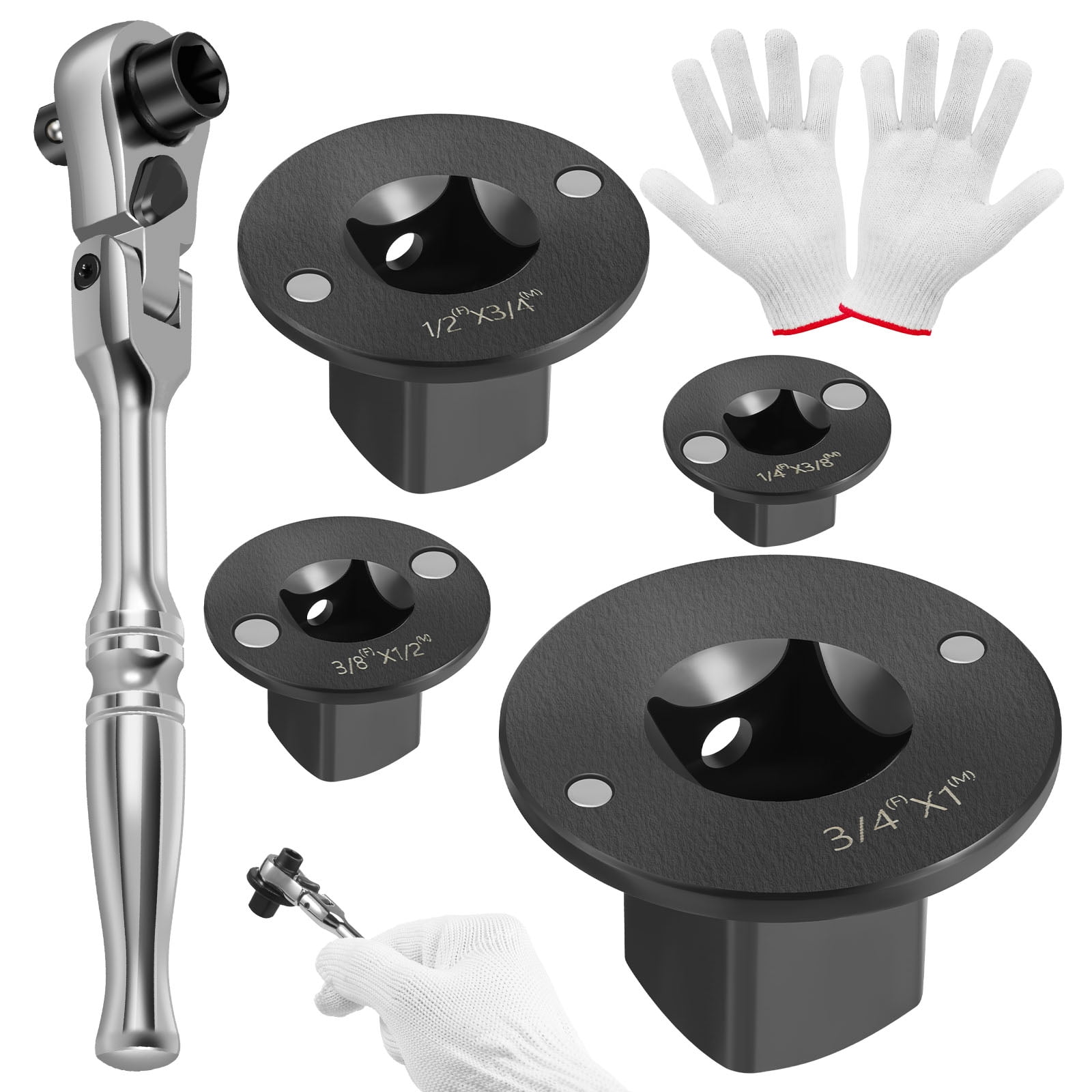Tmwefusc Low Profile Impact Socket Adapter Set Drive Ratchet Adapter Set 1/4" to 3/8", 3/8" to 1/2", 1/2" to 3/4", 3/4" to 1" Magnetic Design Works with Socket/Wrench/Cordless Drill