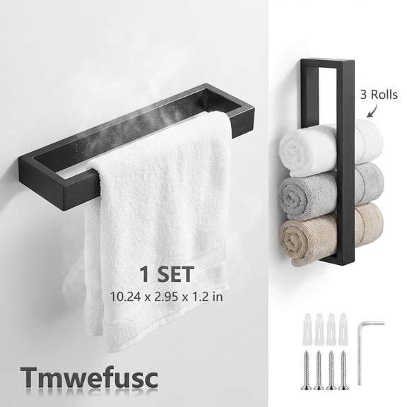 Tmwefusc Towel Holder 10 Inch Stainless Steel Matte Black Hand Towel Ring Hanger Kitchen Bathroom Laundry Room Accessories