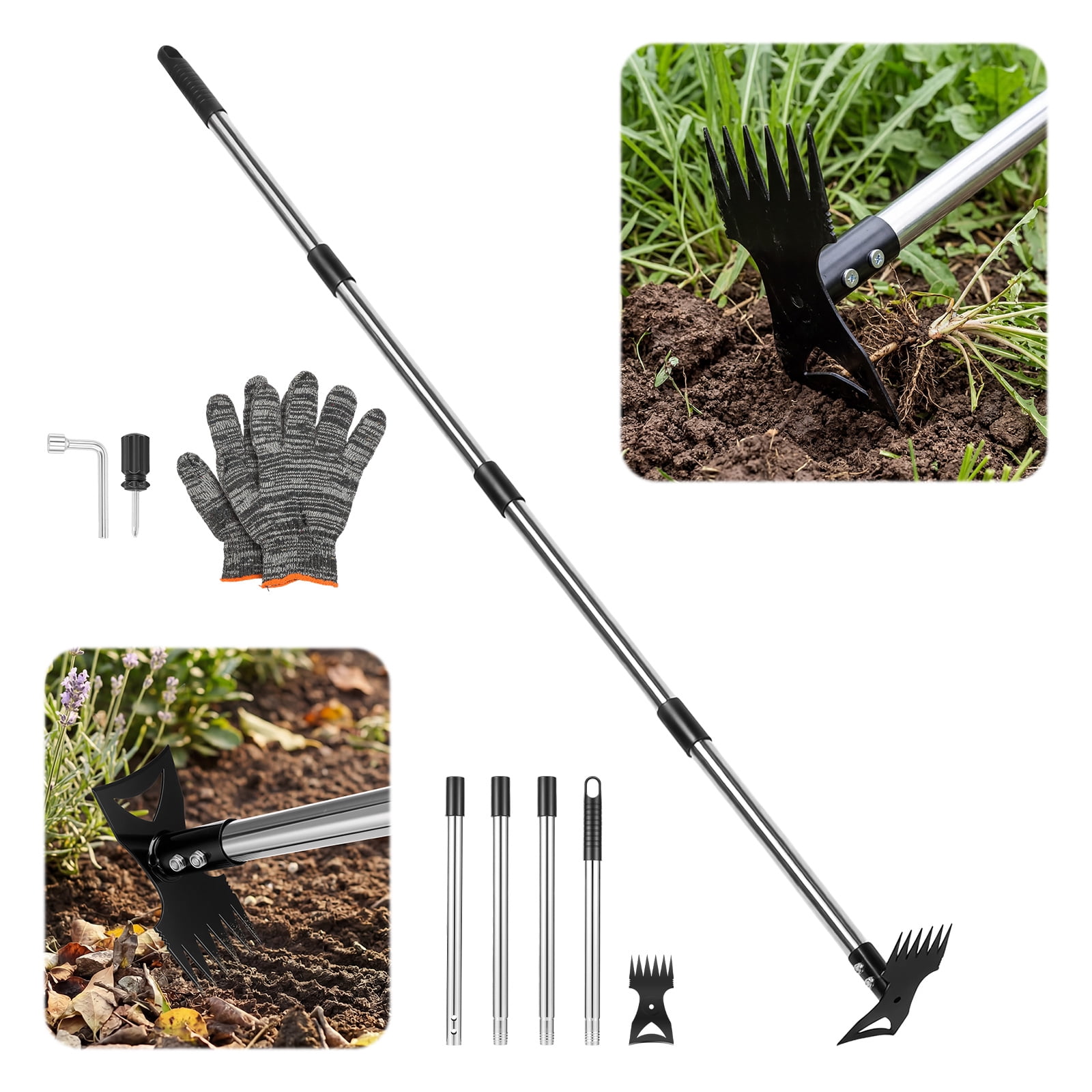 Tmwefusc Weed Puller Tool with Long Handle Manual Weed Remover 2 in 1 Grass Rake Grabber and Garden Hoe Dandelion Gardenia Heavy Duty Uprooting Tmwefusc Tool for Yard Lawn and Garden 58 Inch