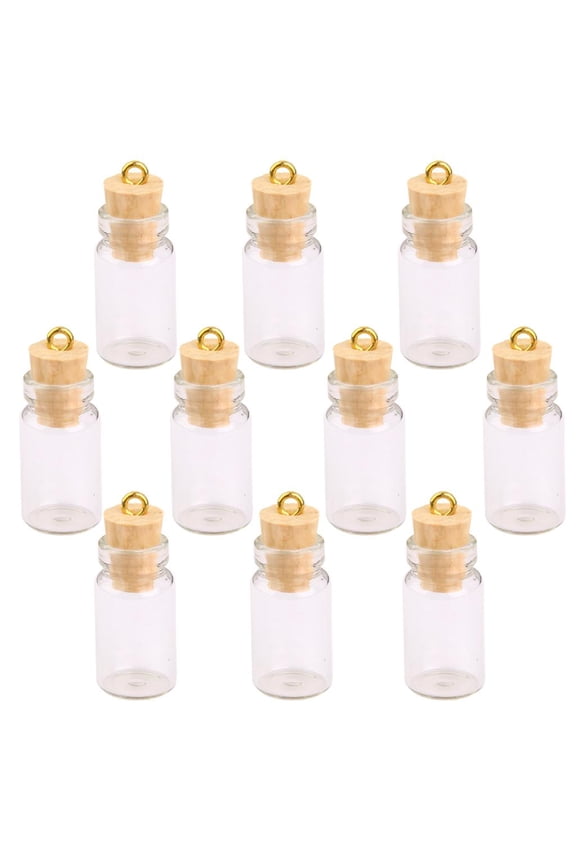 10Pcs Mini Glass Bottles With Cork Stoppers, Tiny Vials Jars Wishing Message Bottles Decorative Charms Necklace Pendant