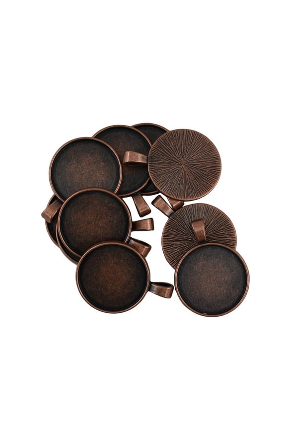10Pcs Round Blank Bezel Pendant Trays Base, Cabochon Settings Trays Pendant Links For Jewelry Making DIY Findings , Antique Copper