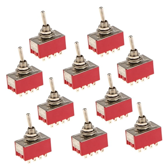 Tnarru 125VAC 6A, 250VAC 2A On/On 12 PIN 4PDT Mini Toggle Switch Red 10pcs/Pack