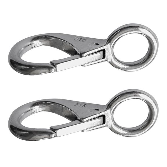 Tnarru 2 Pieces 316 Stainless Steel Spring Loaded Fixed Eye Boat Snap Hook Marine Rigging Accessories (Size 1#)