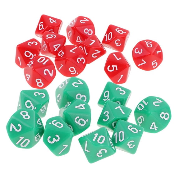 Tnarru 20 Pieces Acrylic Multi-sided Dices D10 Dice For Role Playing Game Dungeons And Dragons Accessory 16mm