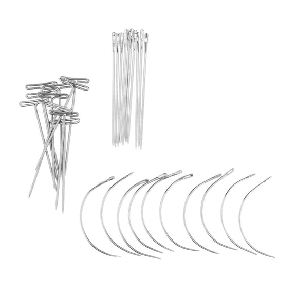 Tnarru 3 Pieces Wig Making Pins Needles Set, Wig T Pins J Pins C Curved Needles Hair Weave Needles For Wig Making, Blocking Knitting, Modelling And Crafts