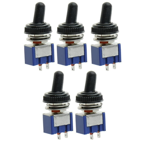 Tnarru 5pcs On Off Mini Toggle Switch SPST Miniature + Waterproof Cover 2P Blue