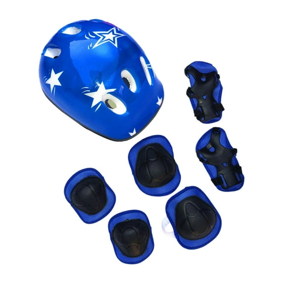 Tnarru 7 Pieces/Set Kids Teens Skateboard with Knee Elbow Wrist Pad Protection Gear Skating for Cycling Blue