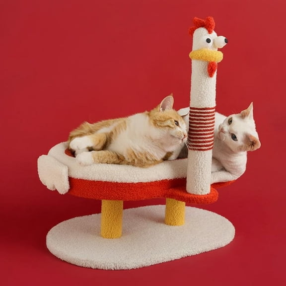 Tnarru Cat Tree & Scratching Post, Cartoon Chicken, Space-Saving 58x36x62cm