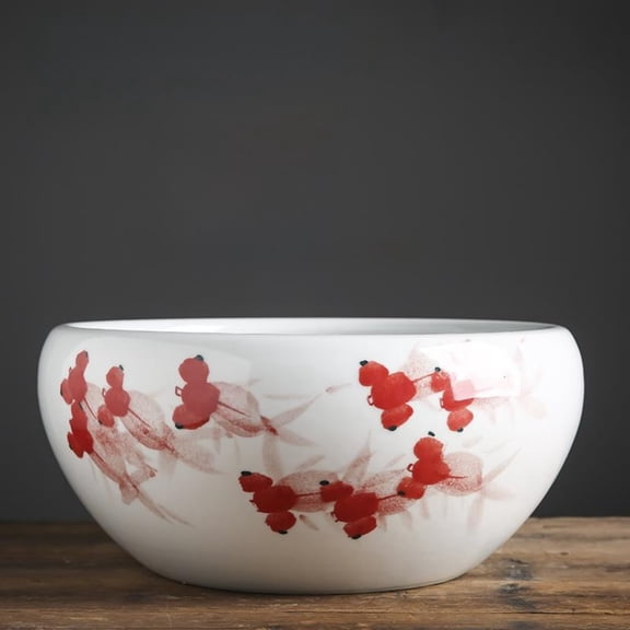 Tnarru Ceramic Fish Bowl Planter, Hand-Painted Lotus Bowl Goldfish