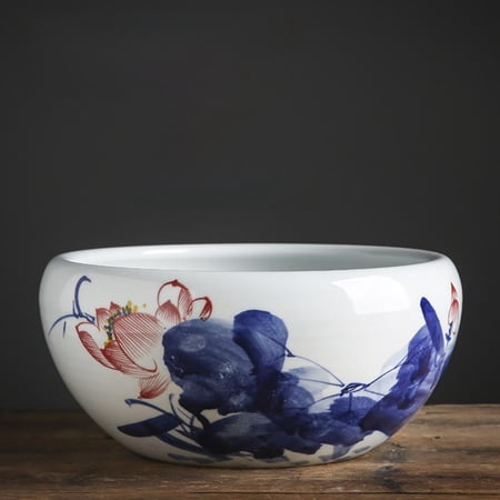 Tnarru Ceramic Fish Bowl Planter, Hand-Painted Lotus Bowl