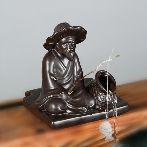 Tnarru Ceramic Water Flow Decor for Fish Tank, DIY Outlet Fishing Man