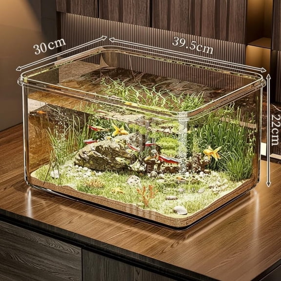 Tnarru Eco Desktop PET Aquarium, Durable, For Turtles & Goldfish 39.5x30x22cm