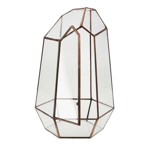 Tnarru Geometric Terrarium Tabletop Planter Irregular Clear Glass Holder Plant Planter Terrarium Box Copper Frame Suitable for home