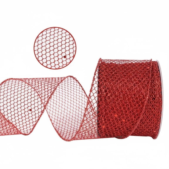 Tnarru Glitter Mesh Ribbon Easy to Shape Flexible Net Ribbon Versatile Glitter Wire Mesh Netting for Crafters, DIY Lovers, Wreath Making, Gift Wrapping
