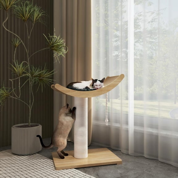 Tnarru Hardwood Cat Tree, Moon Condo, Scratching Post, Minimalist