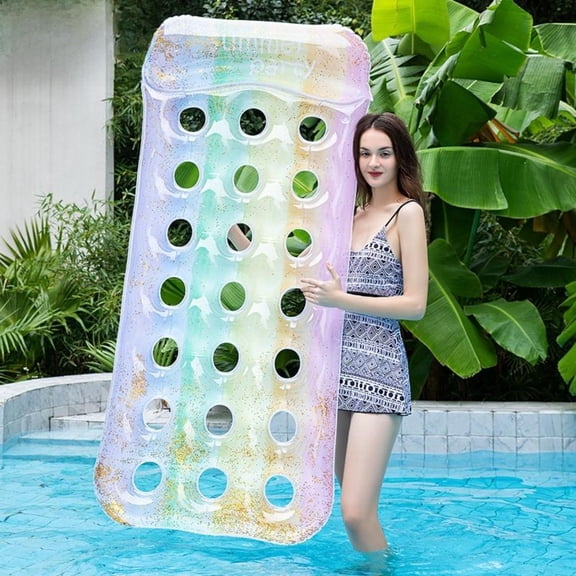 Tnarru Inflatable Pool Float Water Lounger Paddle Raft Rainbow Sequin