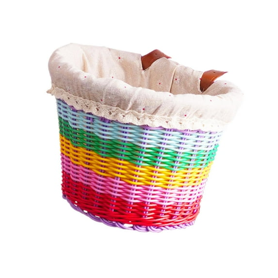 Tnarru Kids Bike Basket Rainbow Color Carrying Basket for Kids Girls Riding S with Lining Cloth