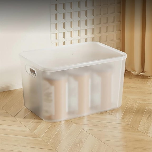 Tnarru Large Rectangular Storage Box with Lid, Stackable Organizer Transparent White
