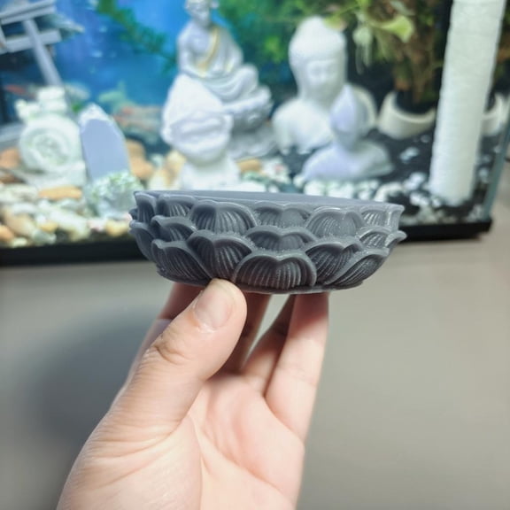 Tnarru Lotus Buddha Statue Base, Vintage Stone-Like Decor Stone Grey H3xW10