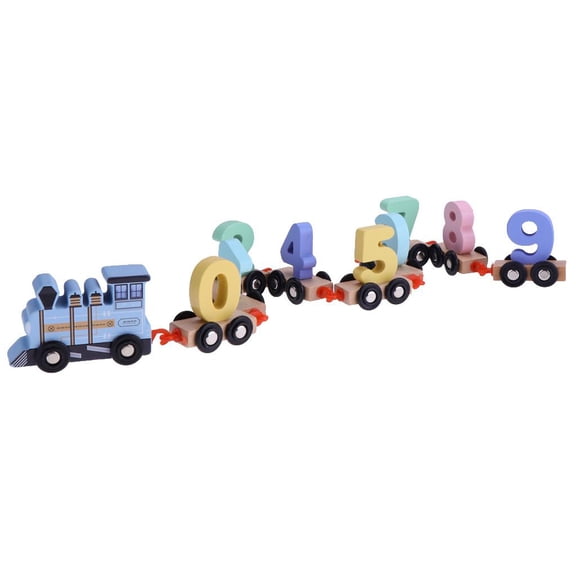 Tnarru Mini Digital Train Wooden Alphabet Number Railway Car With 10 trains & 1 engine Educational toys Christmas gift For baby #B Blue