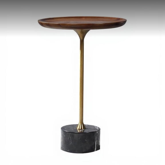 Tnarru Mini Nordic Wood Side Table, Marble Base, Sofa End Table Black Marble