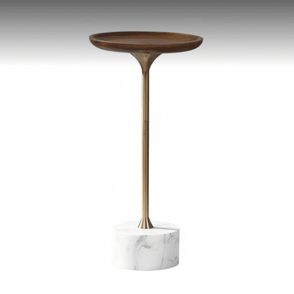 Tnarru Mini Nordic Wood Side Table, Marble Base, Sofa End Table White Marble