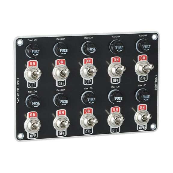 Tnarru Multifunction Rocker Switch Toggle Switch Panel 10 Gang Professional Car Truck Marine Boat Yachts RV on Off Switch 12 V 24 V