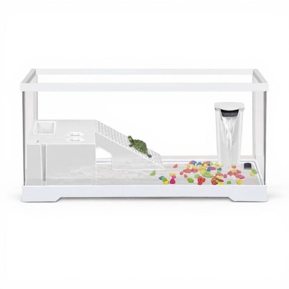 Tnarru PET Turtle Habitat with Basking Terrace, Lid, Rain Shower