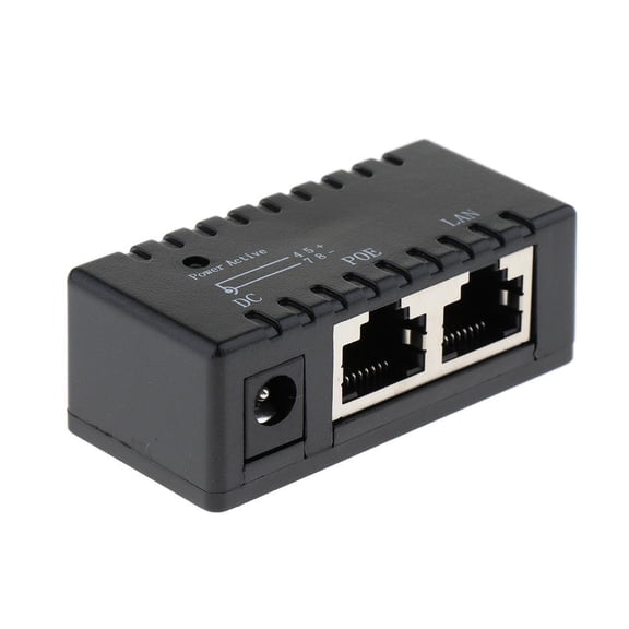 Tnarru PoE Power Supply Injector Ethernet Adapter Compliant 0Mbps for IP Phones, Cameras, AP And , Black, 58x28x20mm