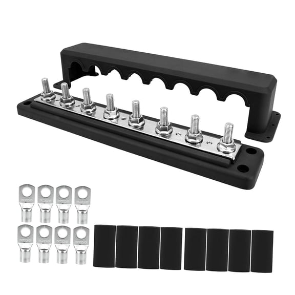 Tnarru Power Distribution Block Busbar (M8) Positive and Negative 12V-48V 300A for Automotive Vehicles Yacht Car Solar Wiring Black 8 Terminals